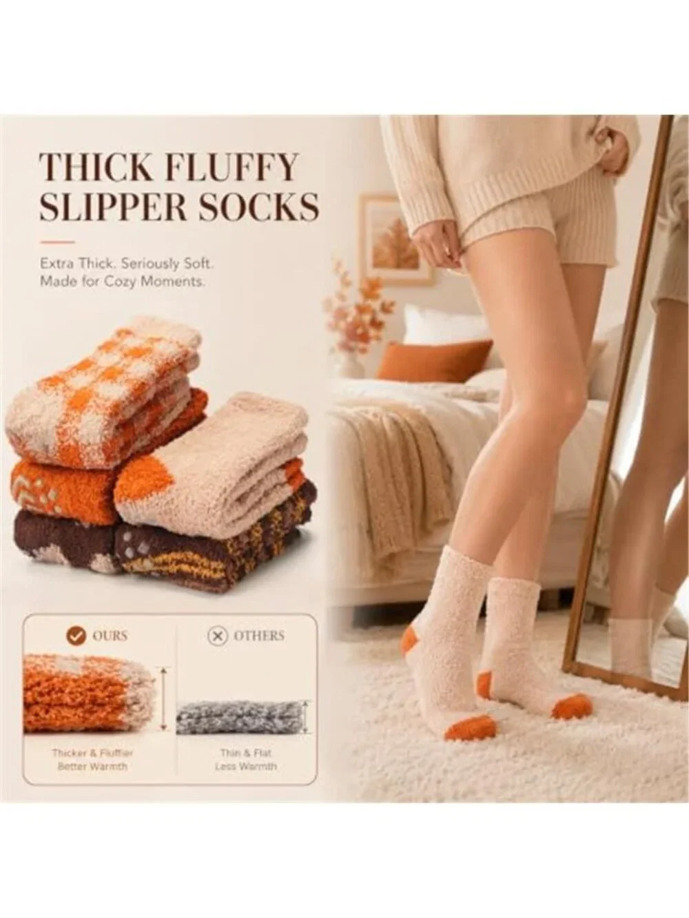 Fuzzy Socks with Grips for Women, Fall Cozy Fluffy Slipper Socks